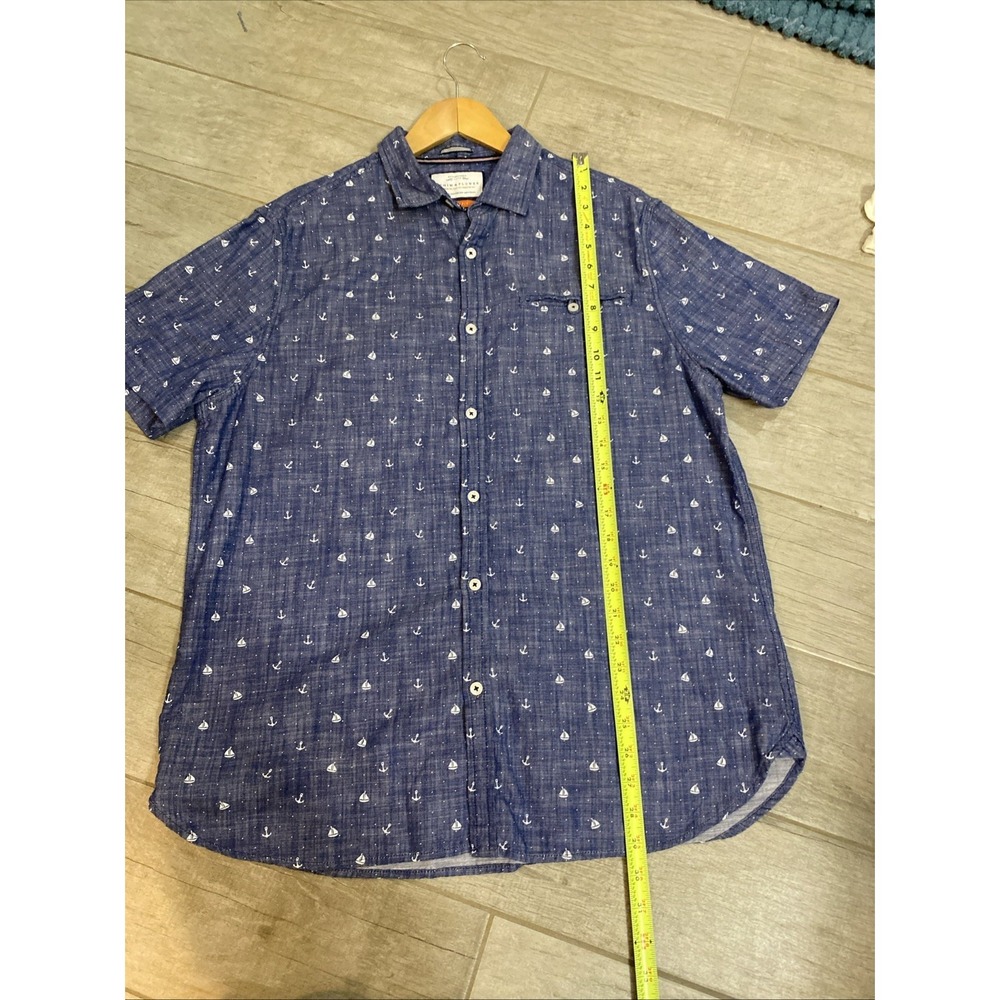 DENIM & FLOWER 100% Cotton Short Sleeve Blue Sailboat Anchor Shirt Size XL - Picture 3 of 10